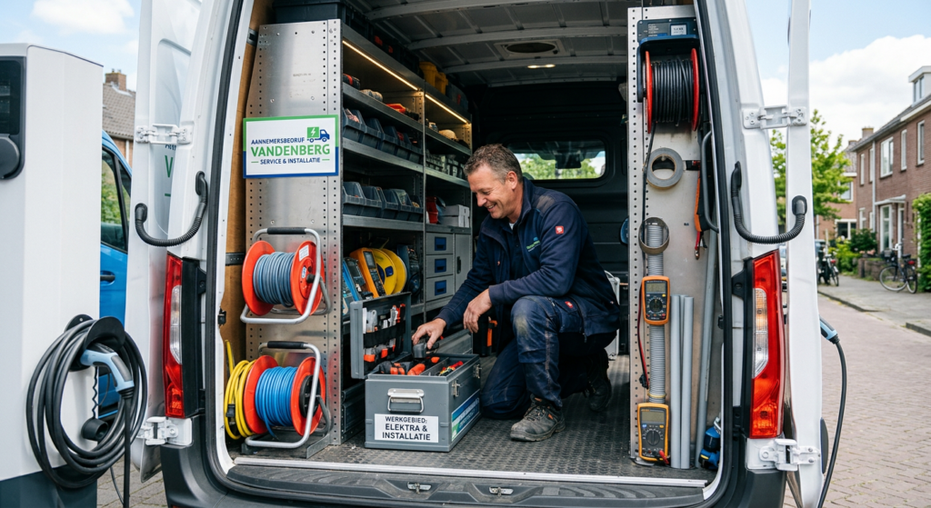 Service aannemer in een elektrische bus